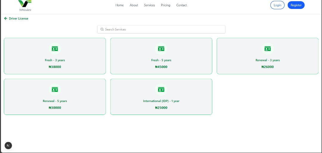 VEHICULARS — screenshot
