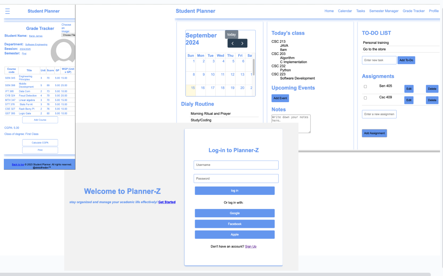 Student Planning App — screenshot